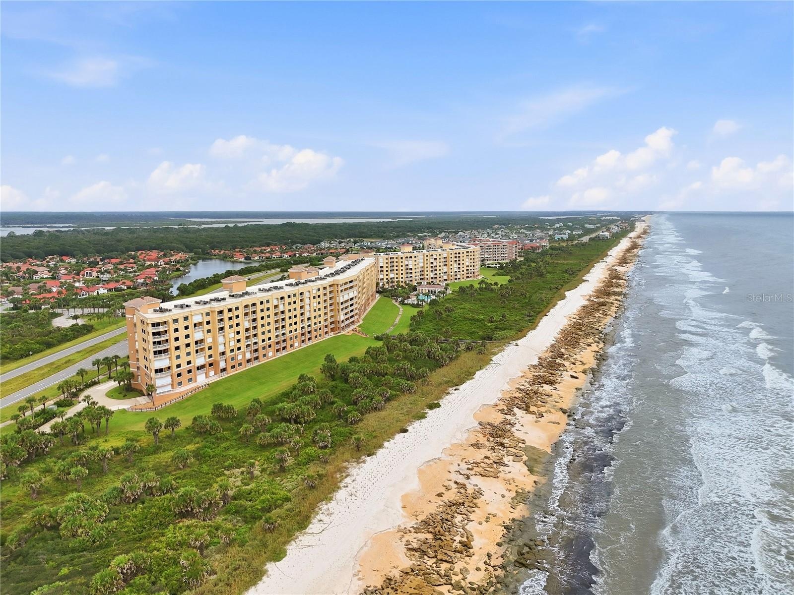 Beach and resort amenities from the air