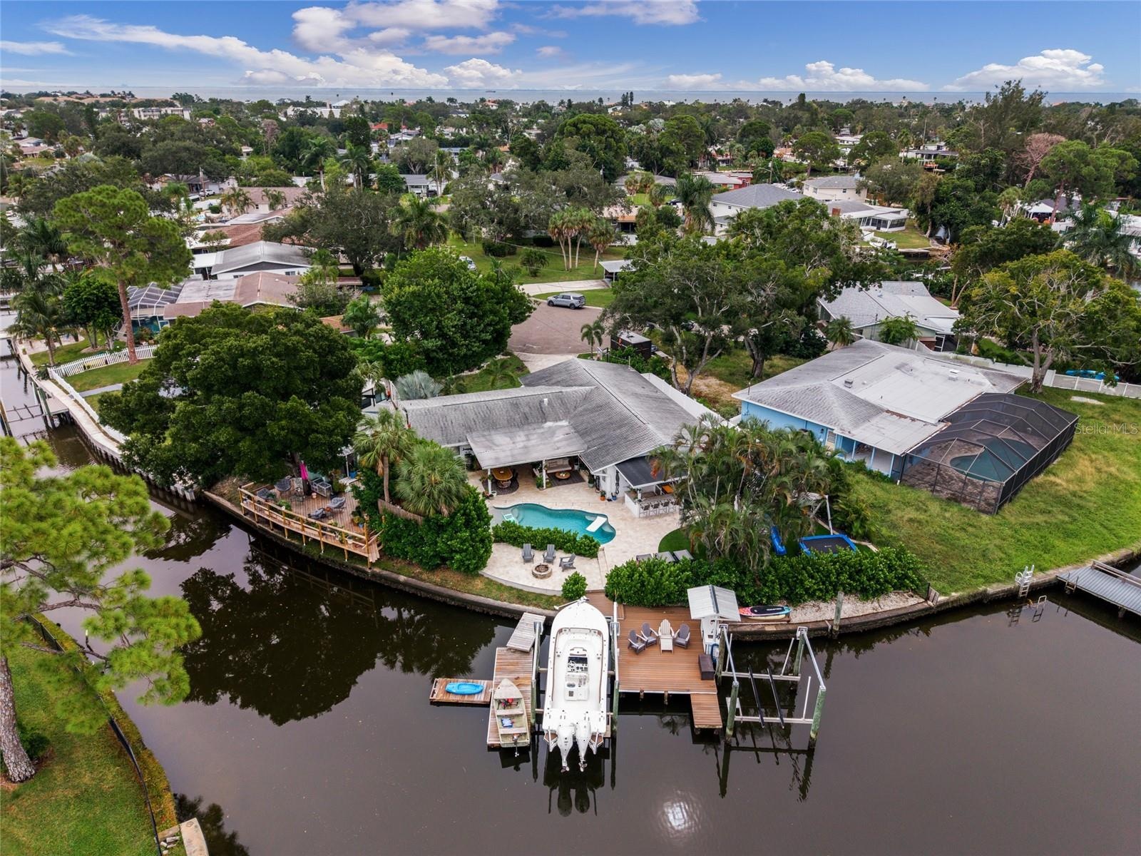 Aerial View of Property and Water Frontage