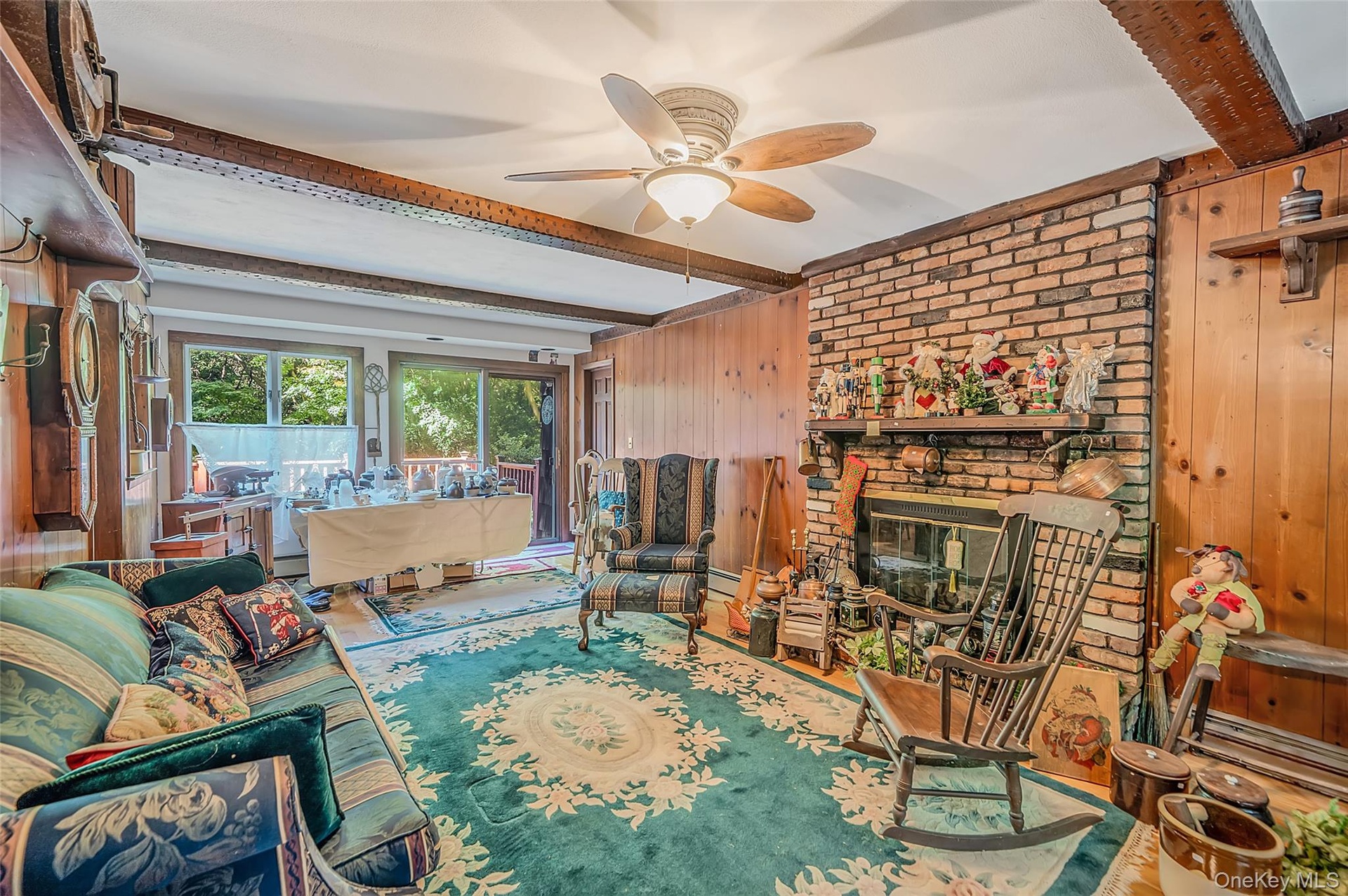 Living Room with Brick Fireplace