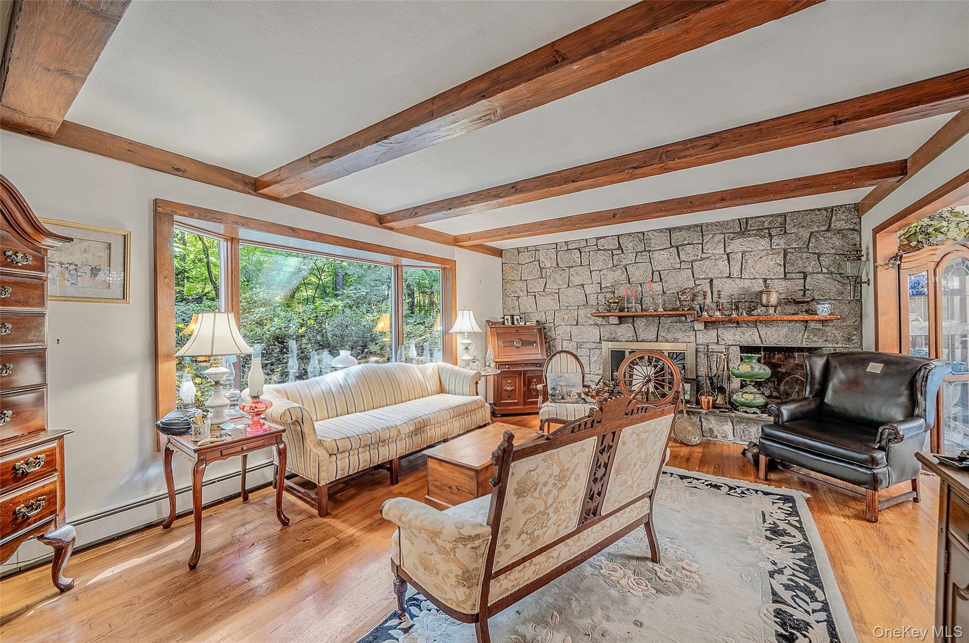 Living Room with a Brick Fireplace