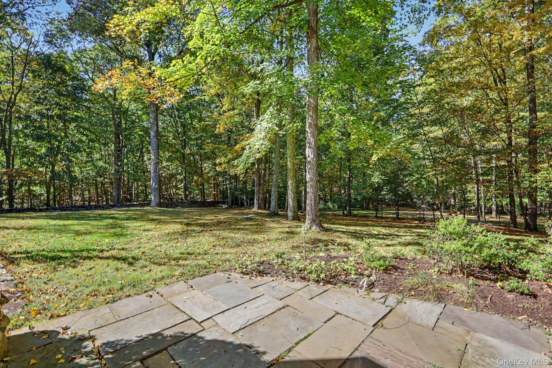 Patio overlooking private grounds.