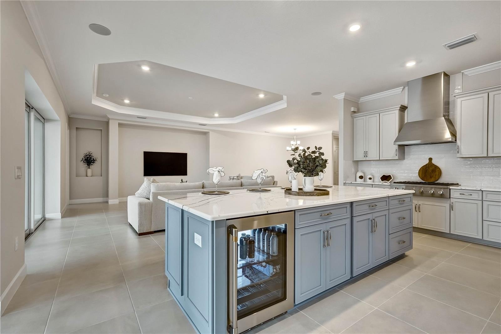 kitchen island with wine fridge