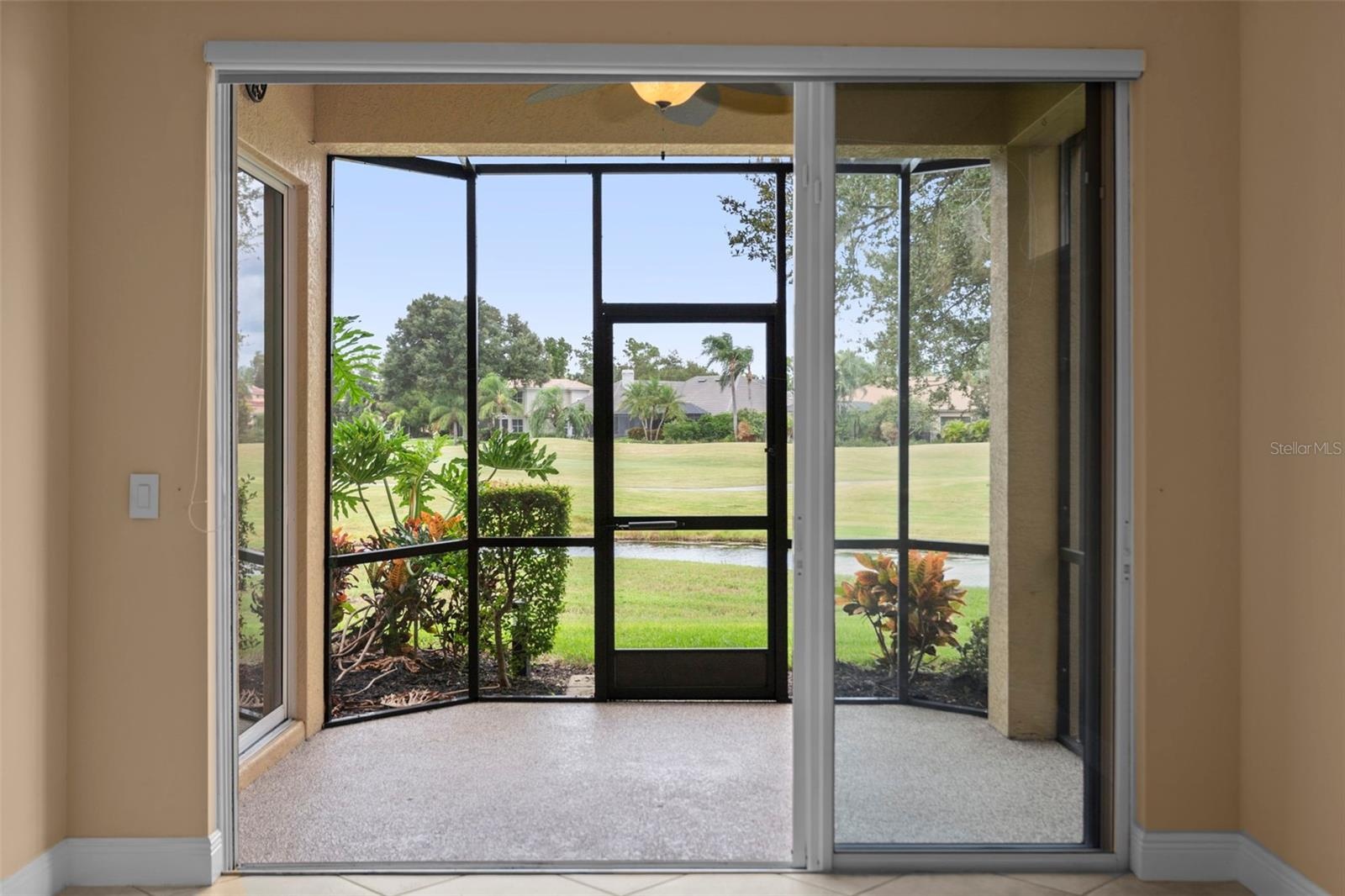 Your spot for morning coffee, fresh air, and peaceful views across the golf course.