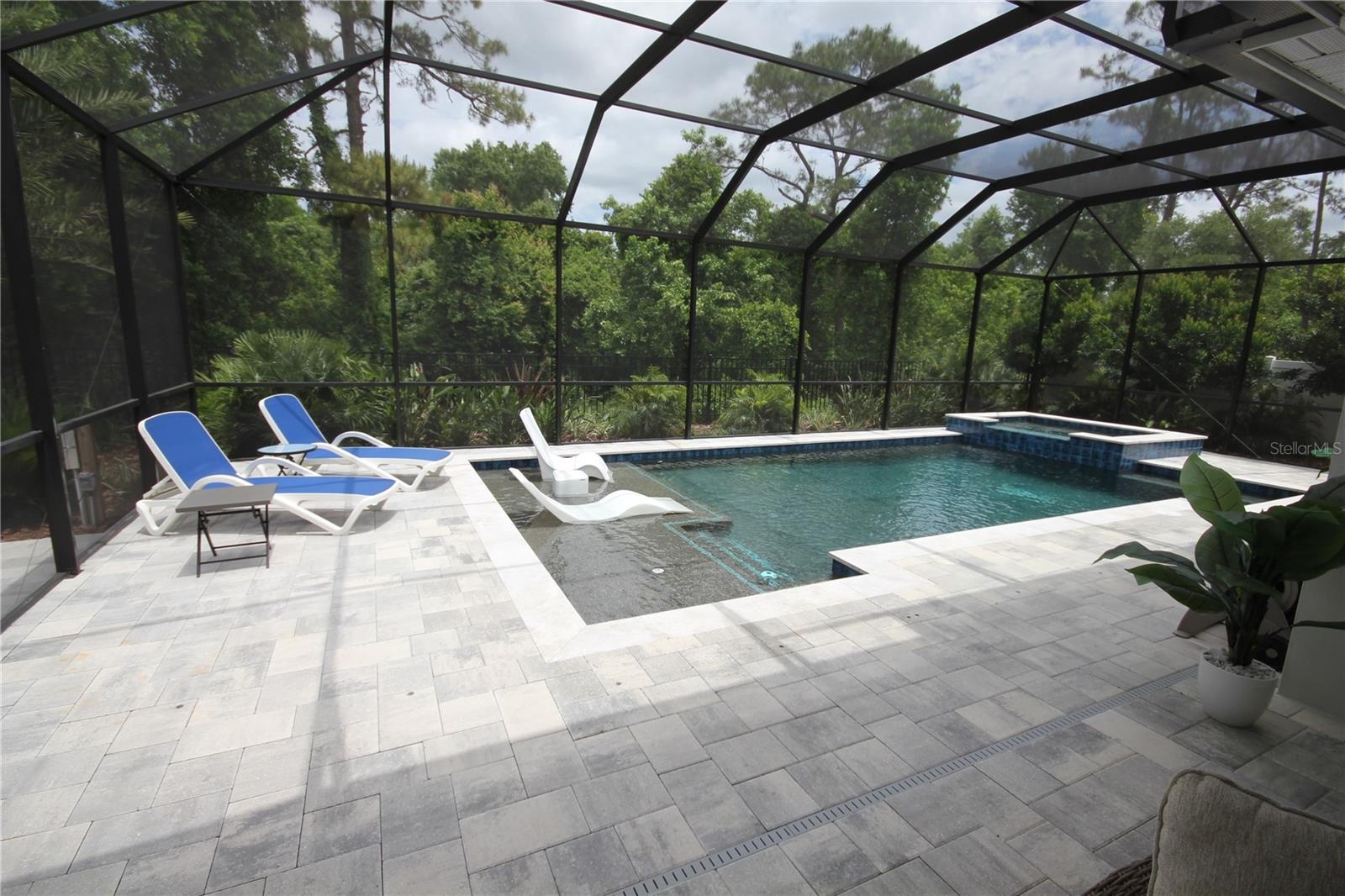SUN SHELF POOL WITH PAVED DECK AND SCREEN ENCLOSURE