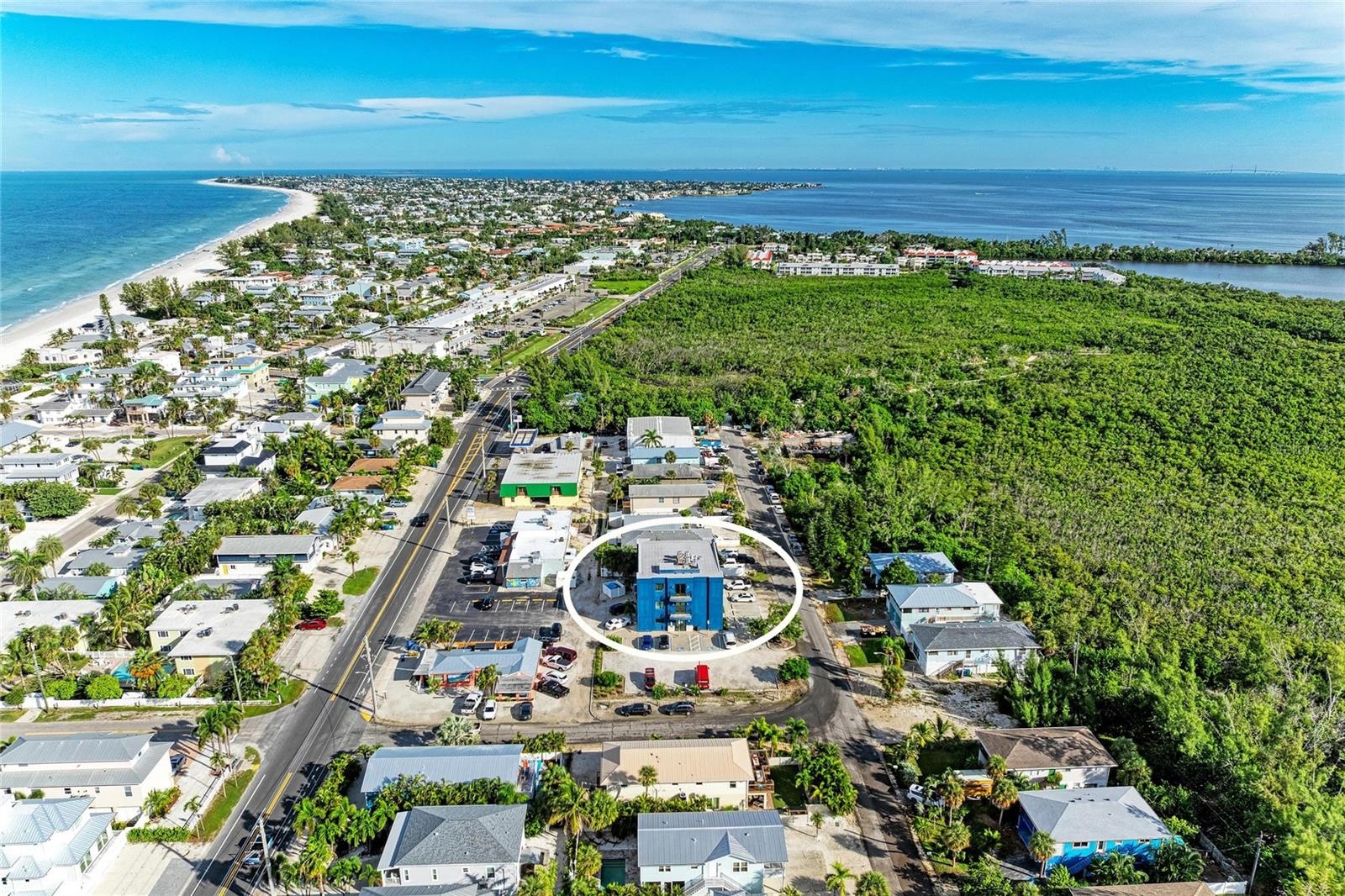 Aerial to the North - East Bay Drive in the distance