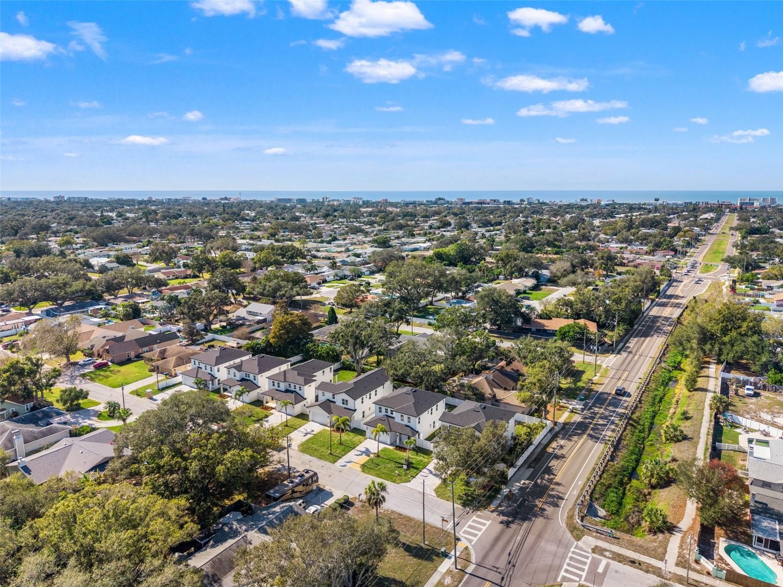 aerial views with ocean in the background