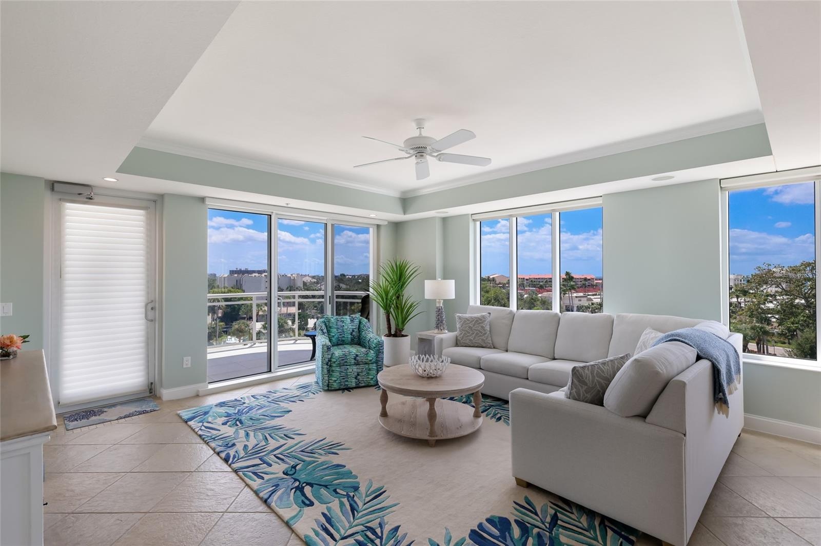 High Ceiling with Tray in Living Room