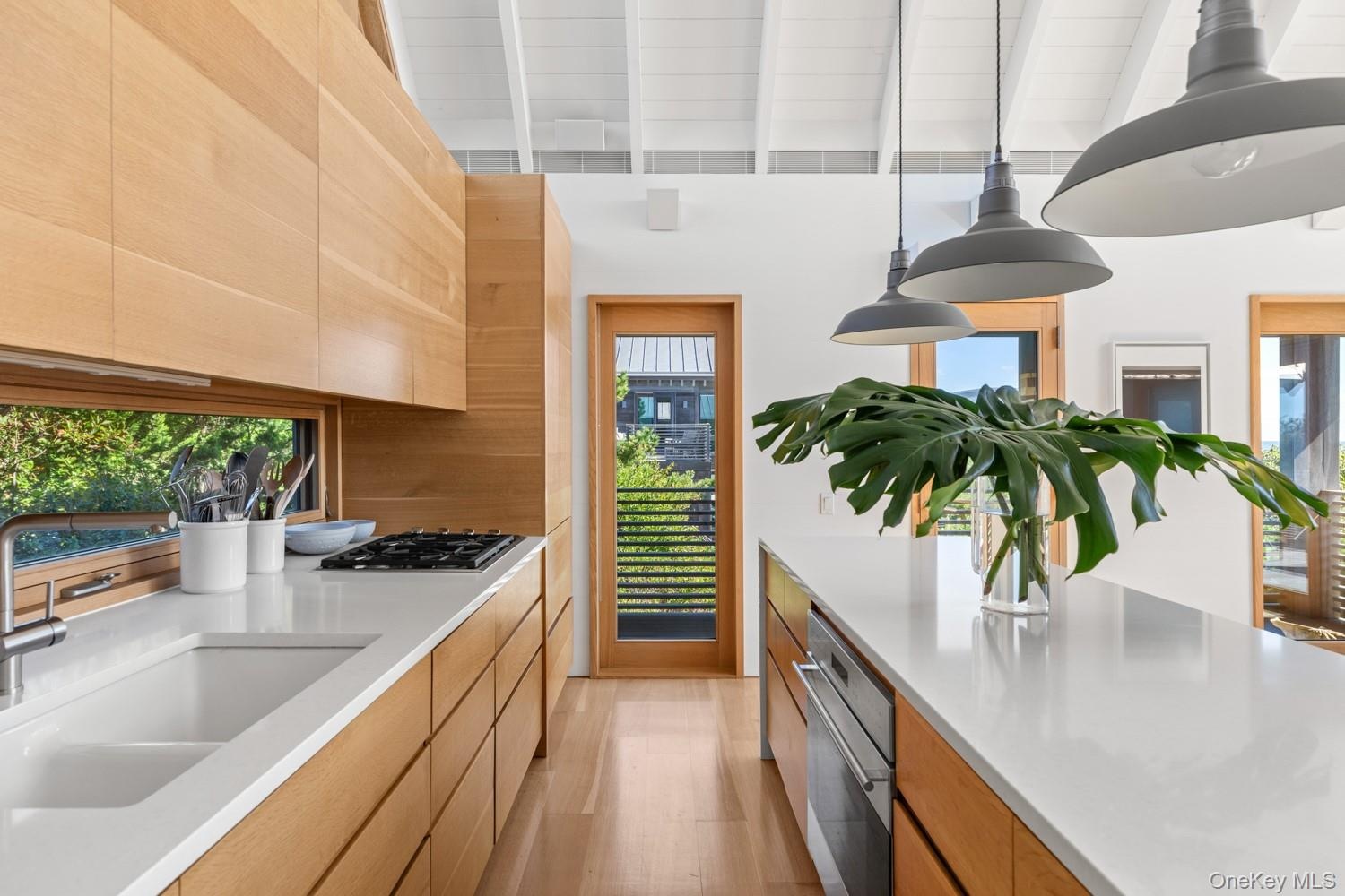 With birch veneer cabinetry and caesarstone countertops