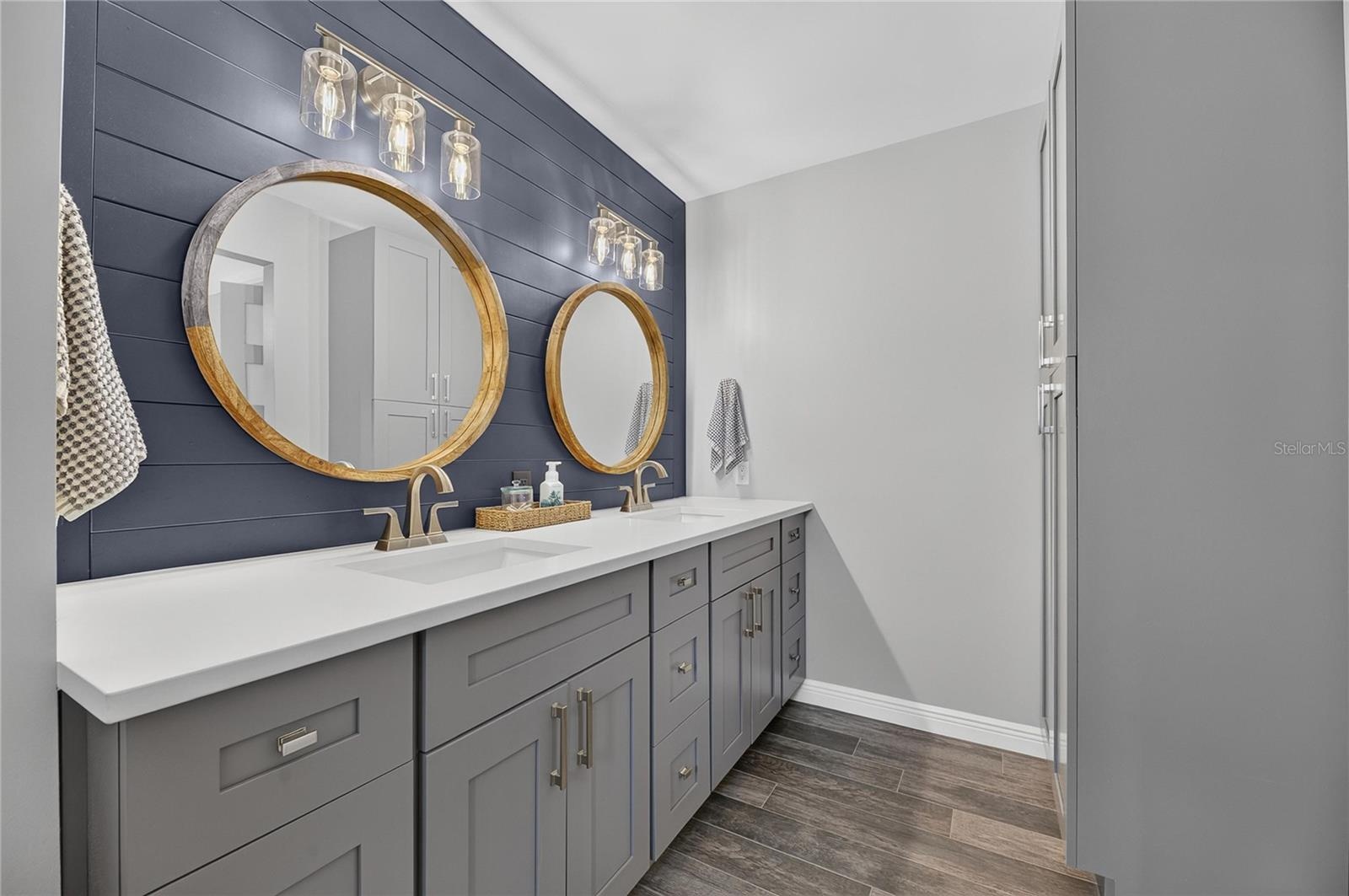 Another View Of That Lengthy Vanity, and The Attached, Tall Linen Closet Cabinet!
