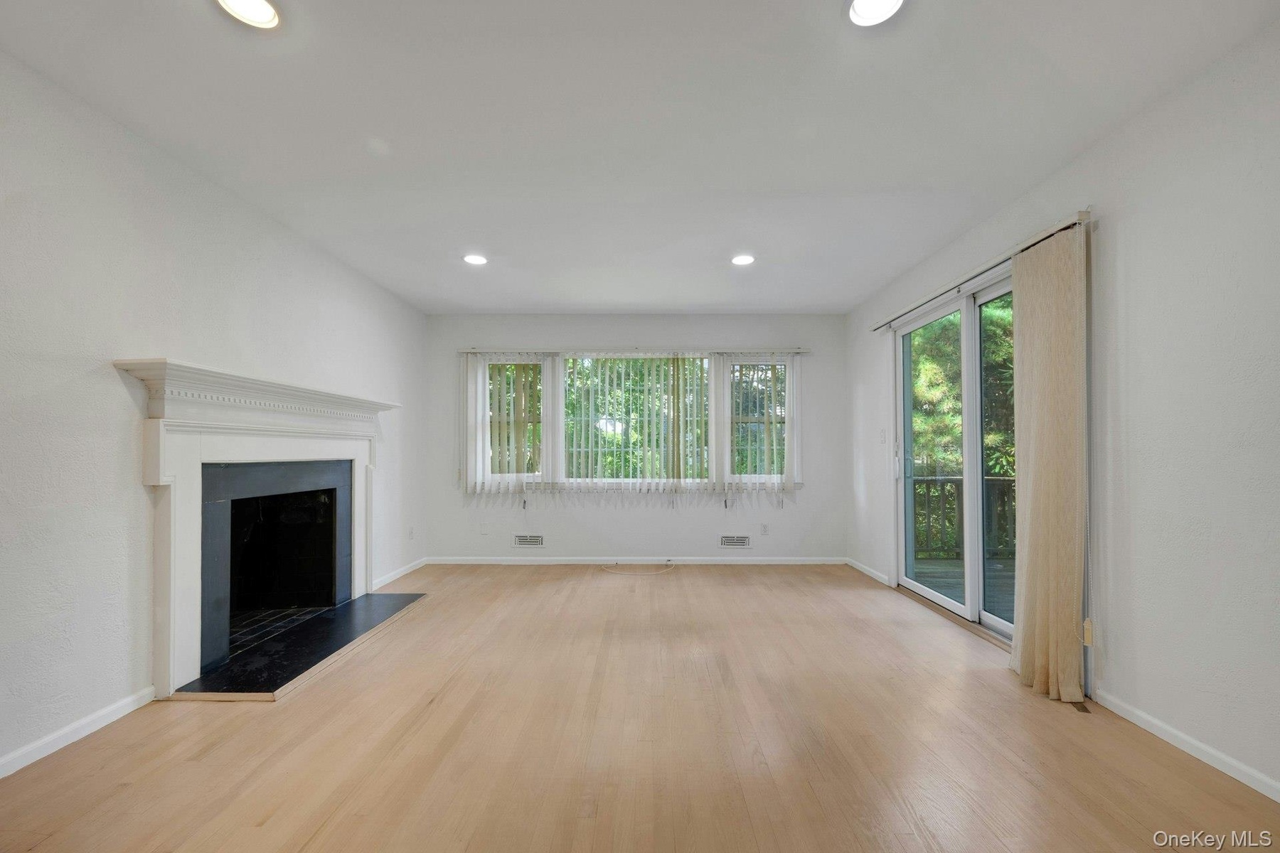 Main floor Family Room with Fireplace and door to deck