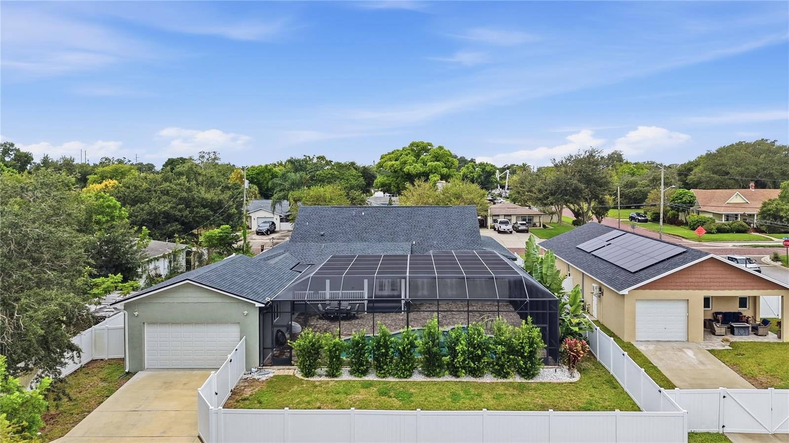 Backyard showing the detached garage