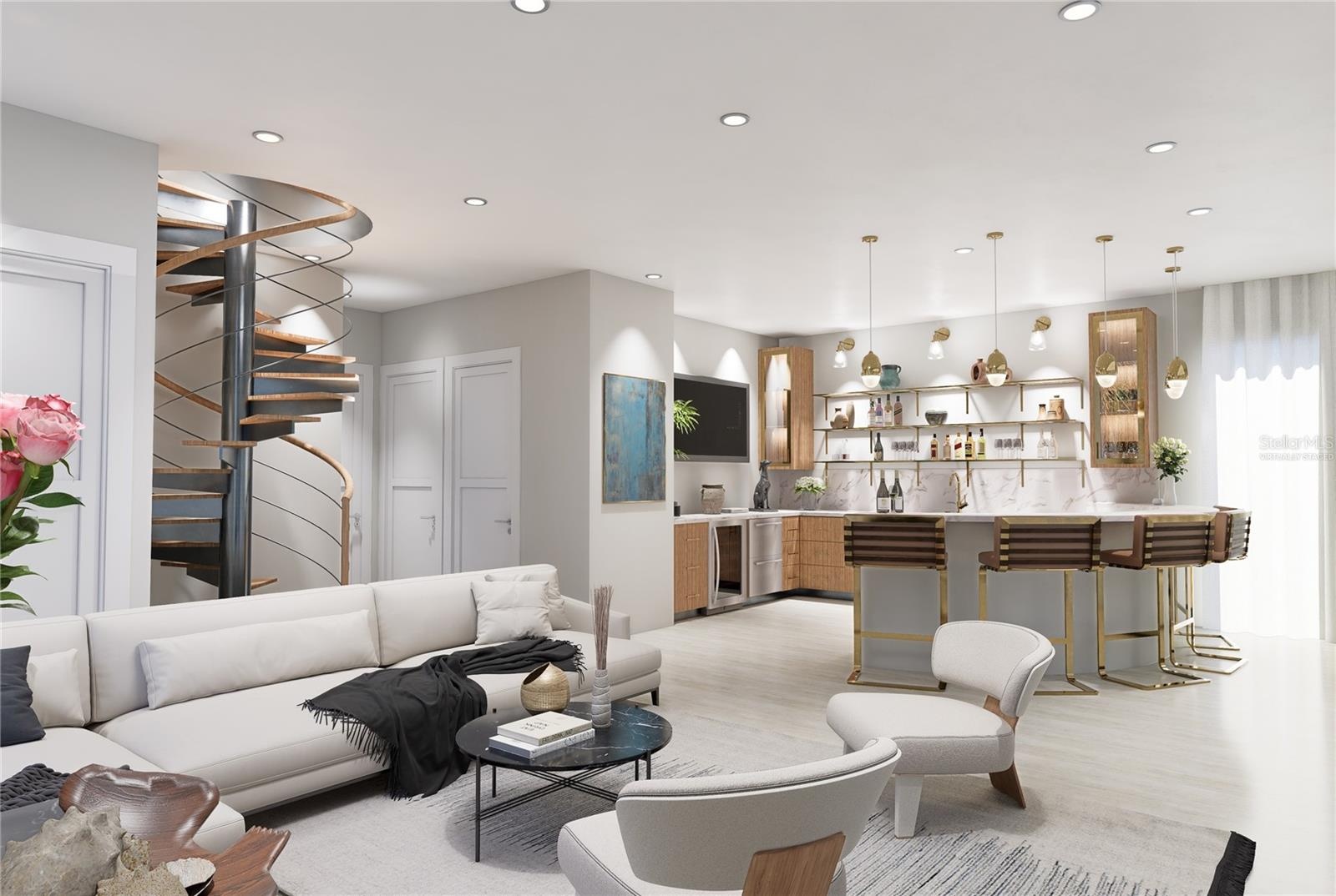 Lounge and Bar Area - Level 1- Virtually Staged