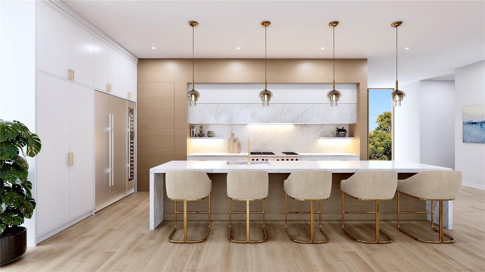 Kitchen Rendering. Enjoy the top tier Thermador™ appliance package, a scullery, and an oversized island that features quartzite with waterfall edges.