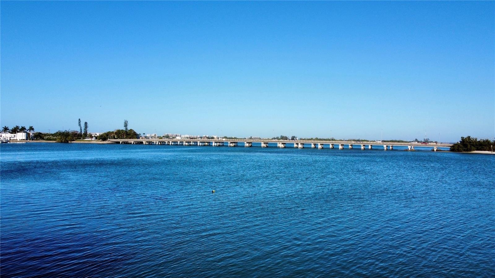 North facing view, 120 feet width of property with big water access directly to Sarasota Bay and Intercoastal Waterway and the Gulf of Mexico.