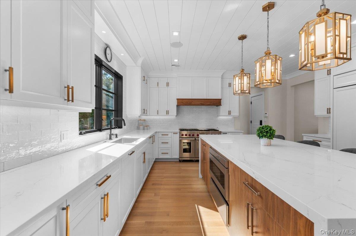 Chef's kitchen with extra large center island.