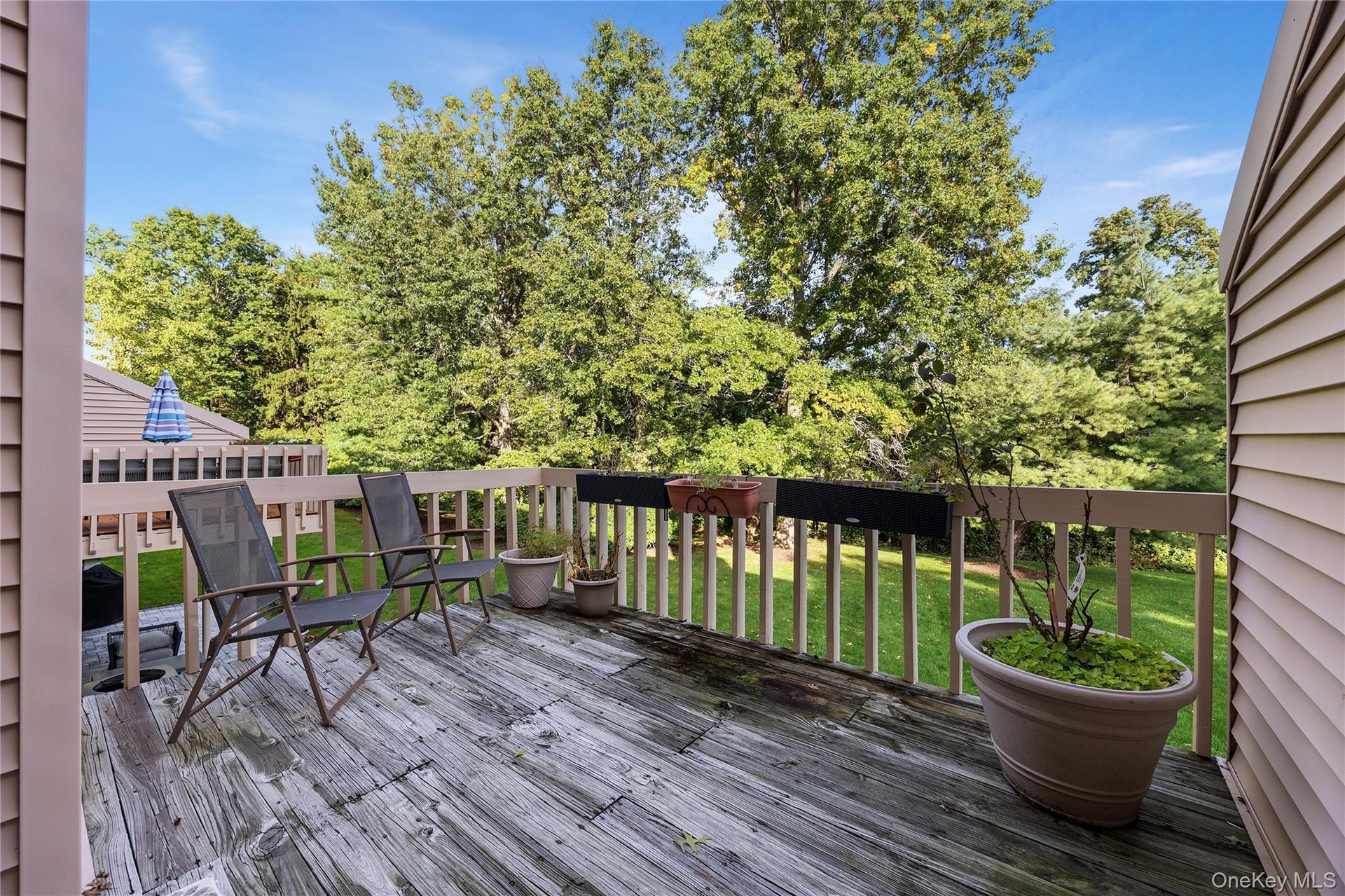 Wood Deck with peaceful view of yard and trees