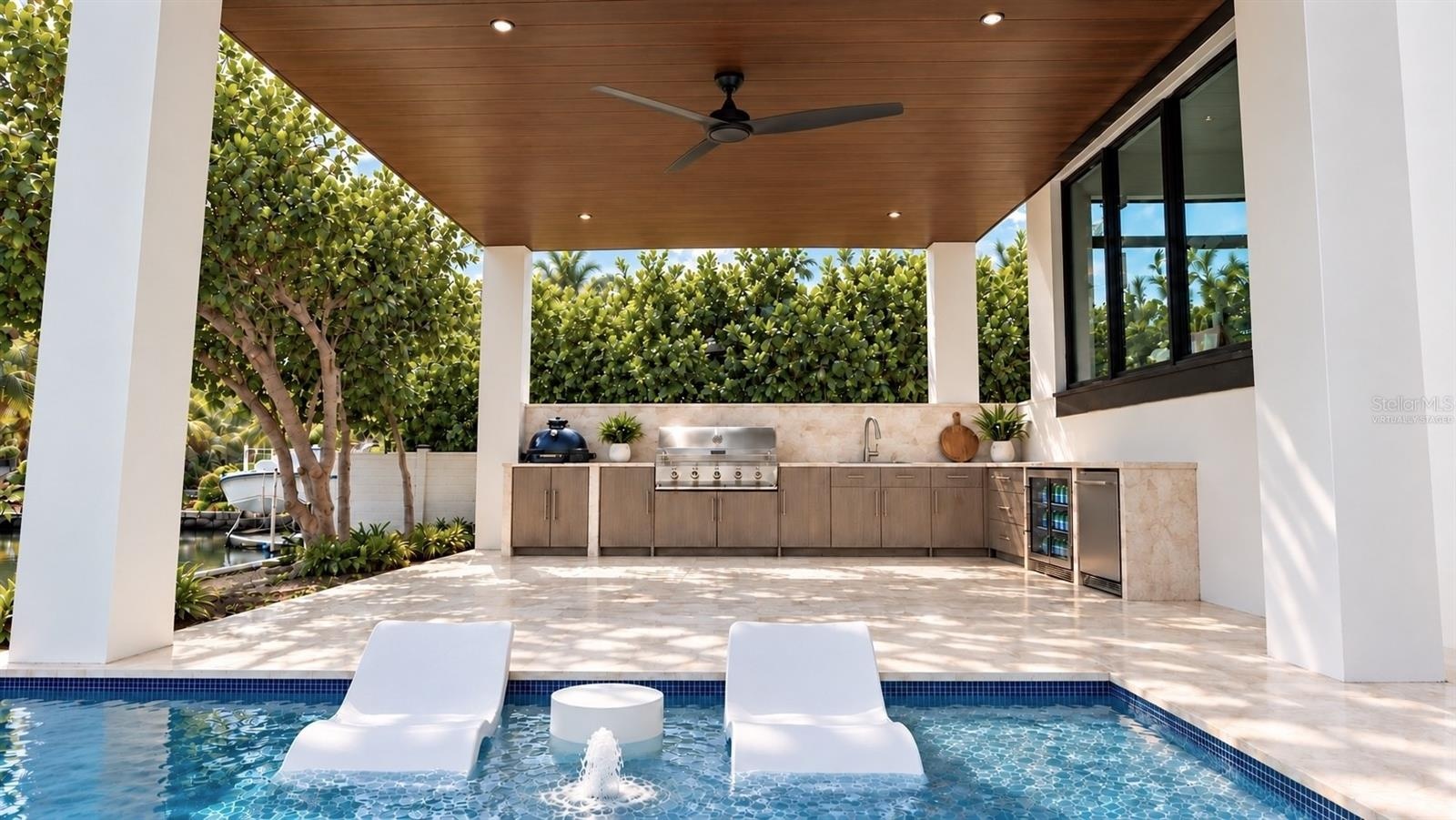 Outdoor kitchen. Virtually staged.