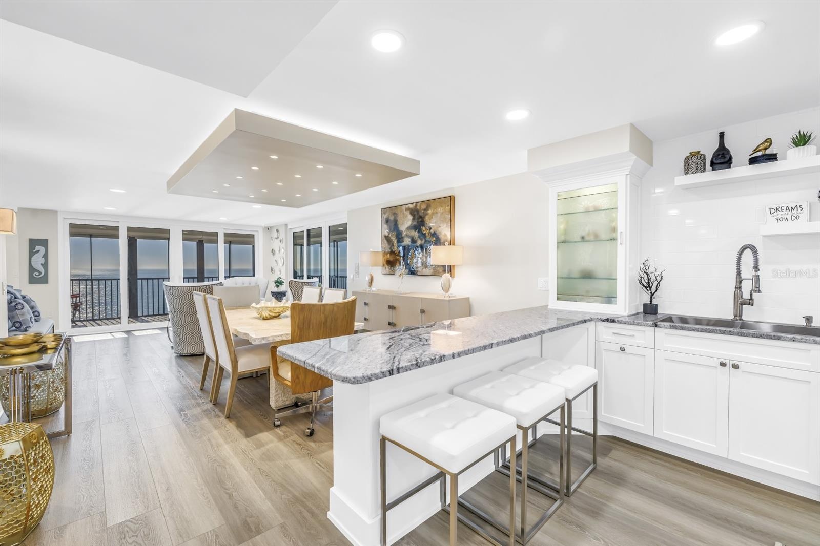 Kitchen Overlooking the Dining and Living Areas