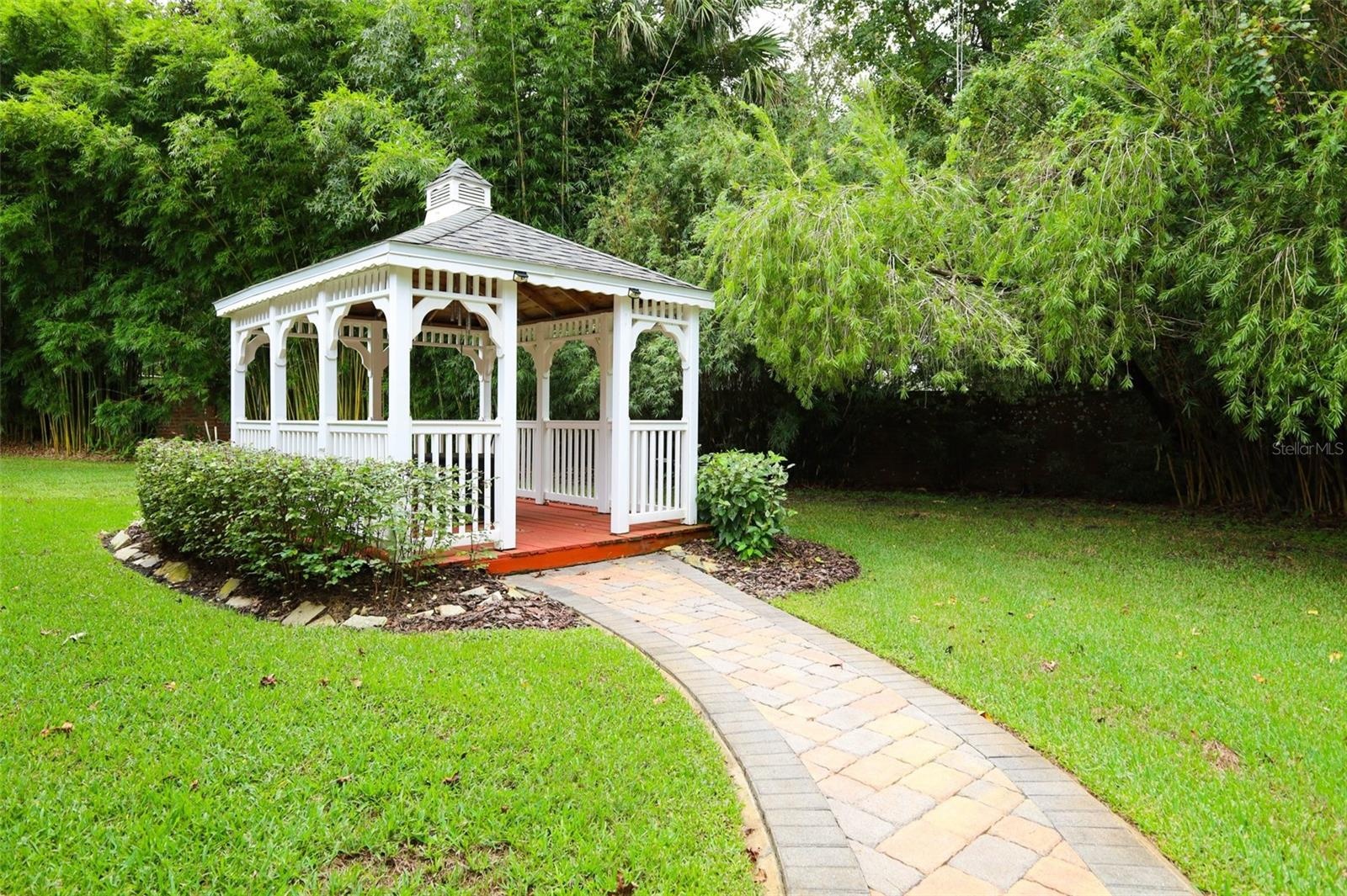 Gazebo once housed a beautiful hot tub and is fully equipped with electrical to support a new one