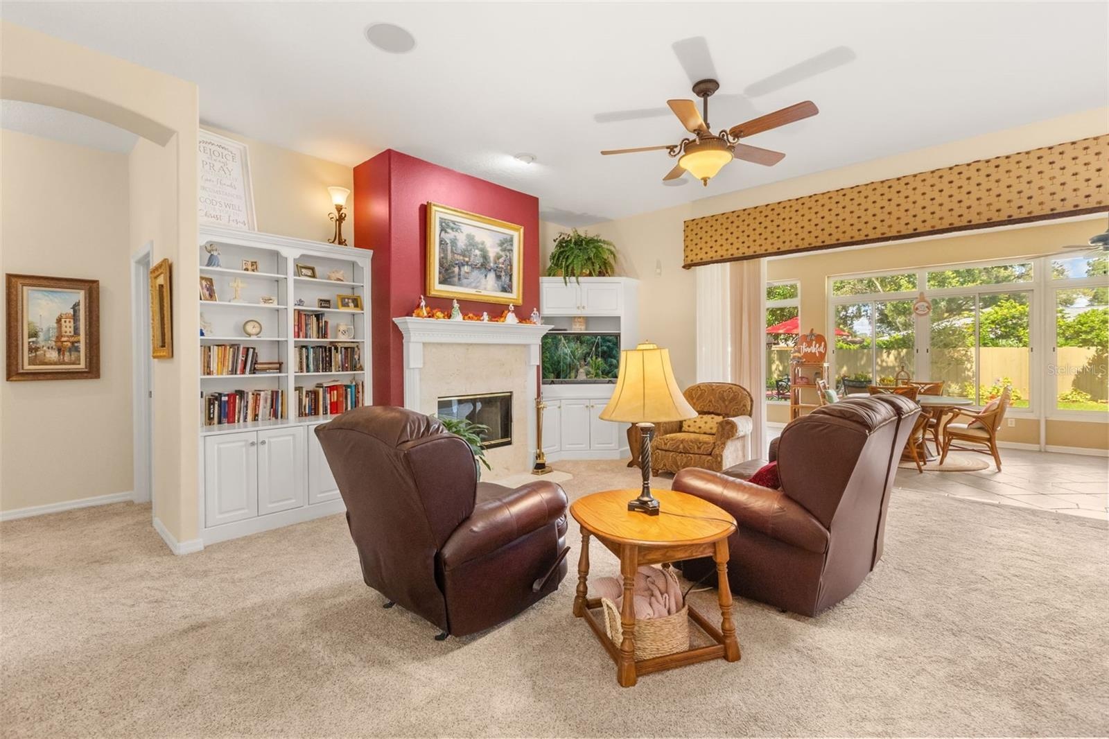Family Room with Built Ins and Fireplace