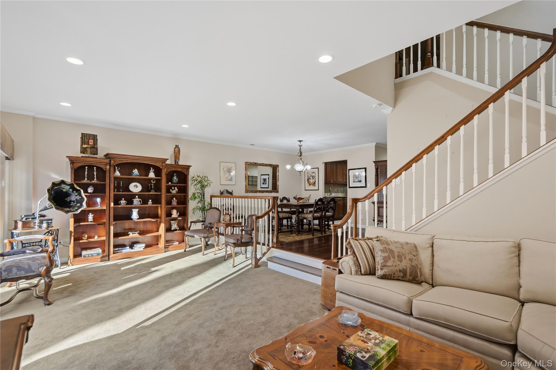 Step Down Sunken Living Room, Custom Wood Railings & Sliders to  Backyard Trex Deck!