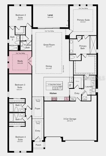 Floor Plan - Additional Highlights Include: outdoor kitchen rough-in, 8' interior doors, tray ceiling package, and GE Cafe stainless steel appliances
