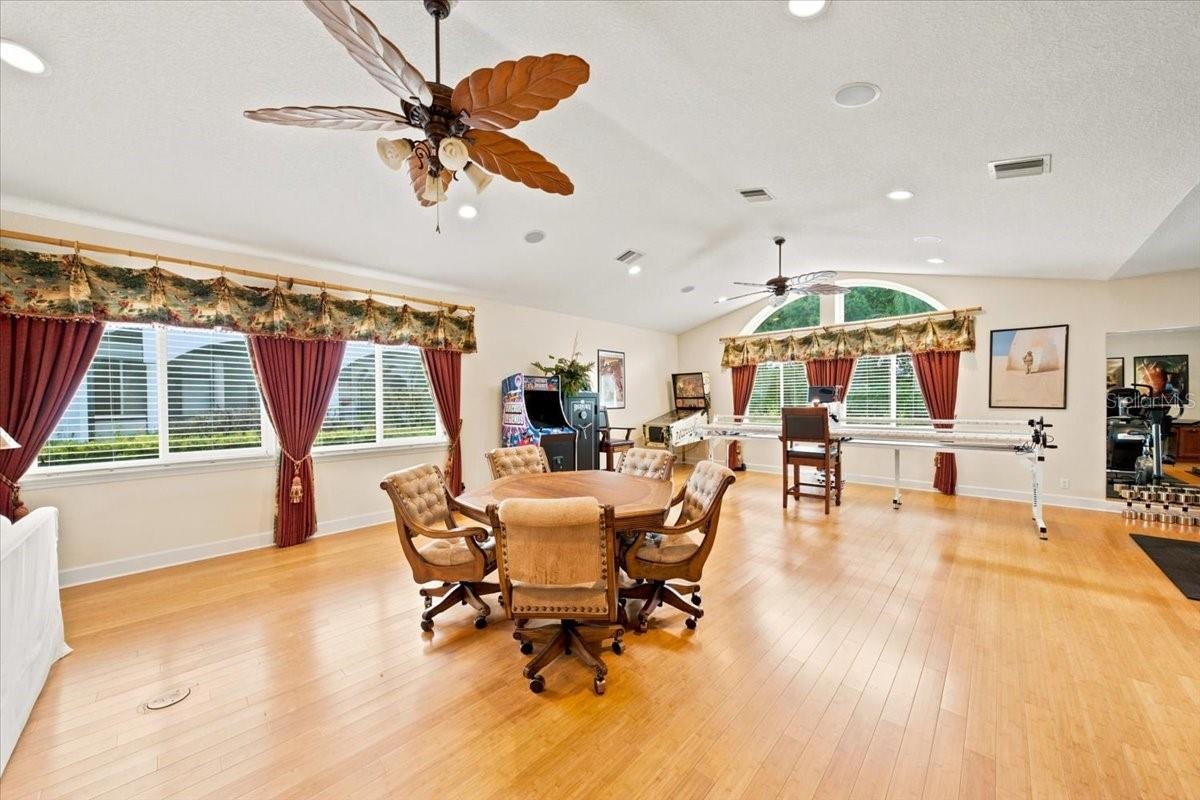 Exceptional space accommodates billiards, games, and recreational activities.