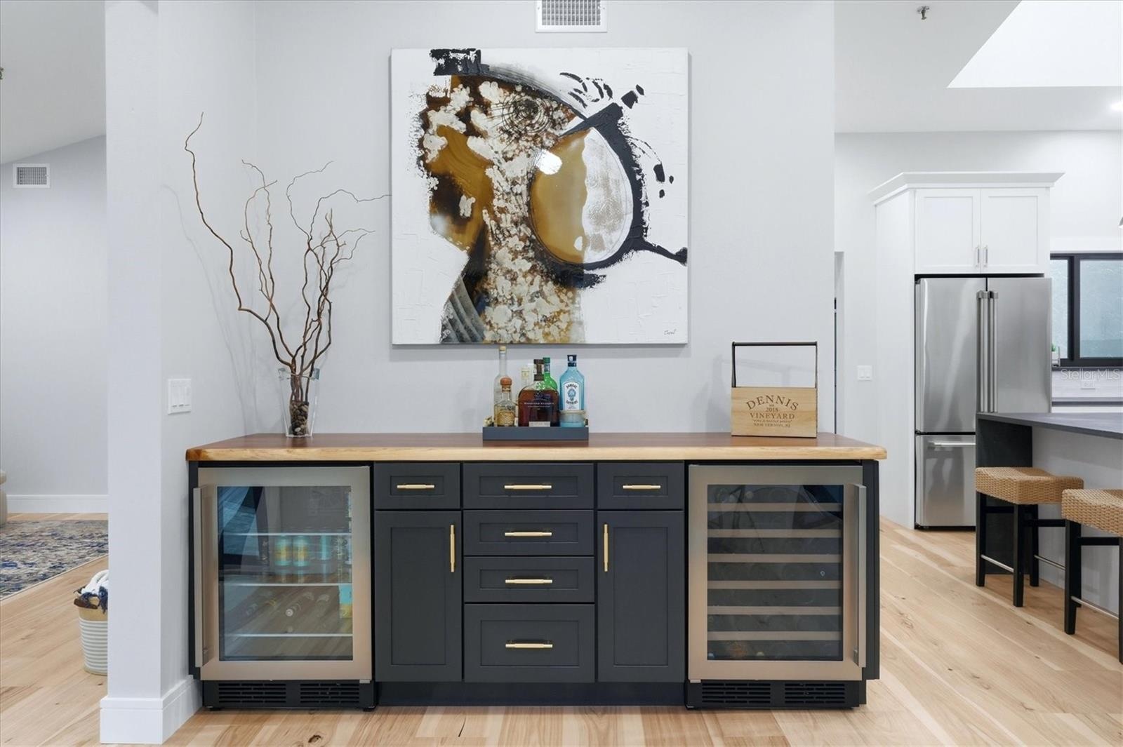 Bar with beverage fridge and wine fridge