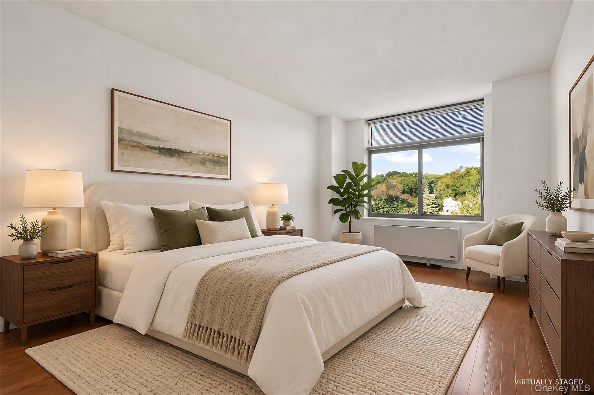 Virtually Staged Bedroom with 2 Closets and Sunlight from Western Exposure