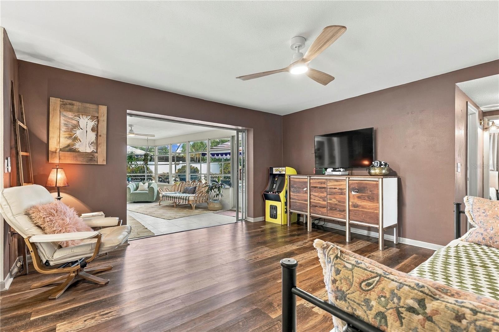 Family room open to sun room
