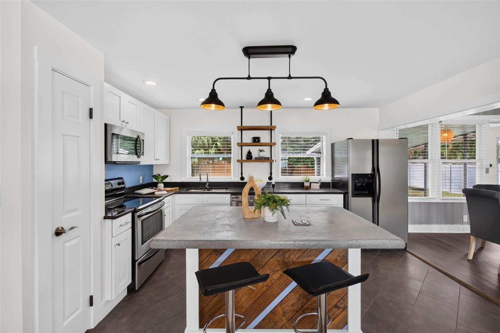 Kitchen has unique artistic touches throughout