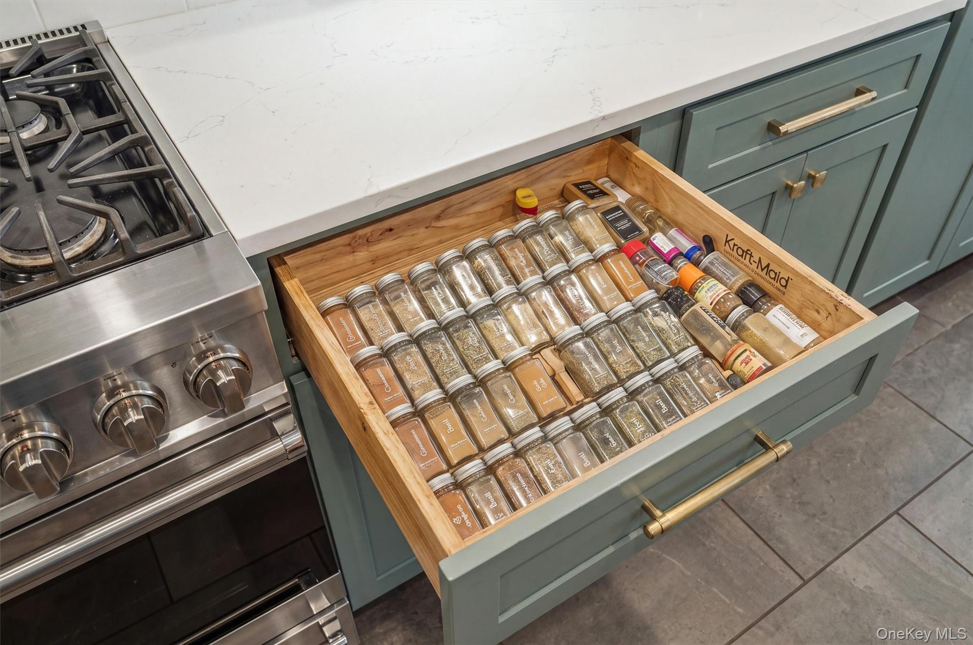 You see this detail in all of the cabinets. There is also a clear cabinet protector underneath for easy cleaning.