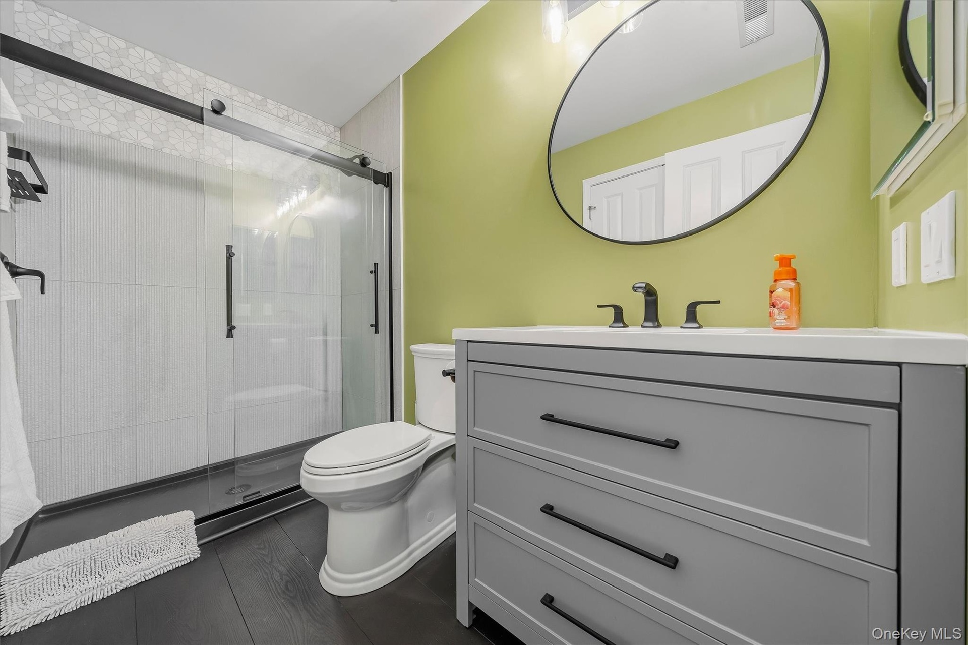 The guest bathroom has been updated with an easy access walk in shower.