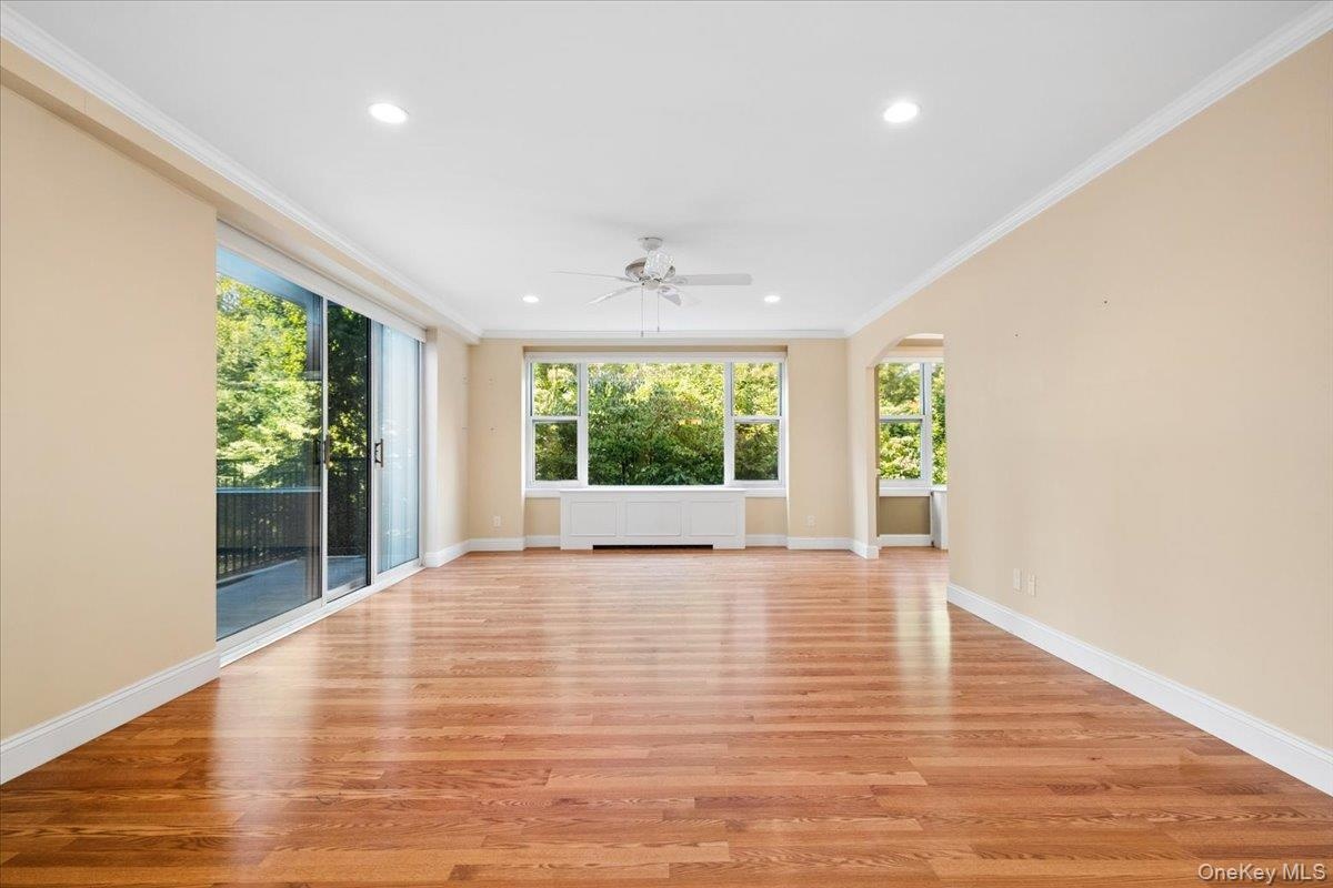 Large, sunlit living room.