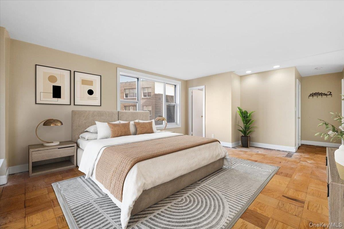Virtually staged primary bedroom.