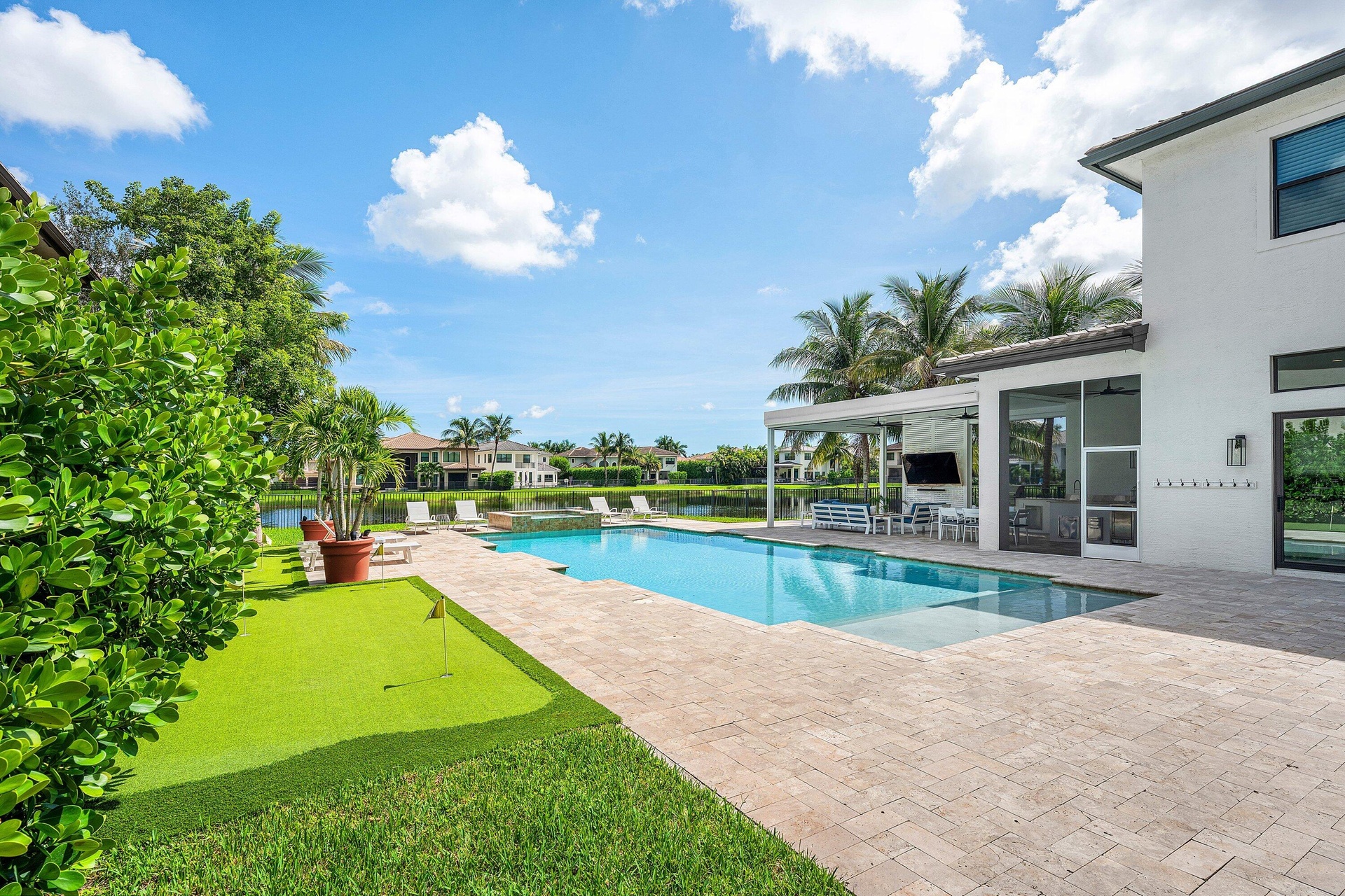 Resort Style backyard with putting green
