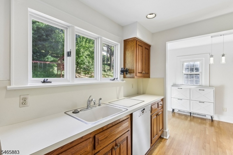 Kitchen overlooking backyard