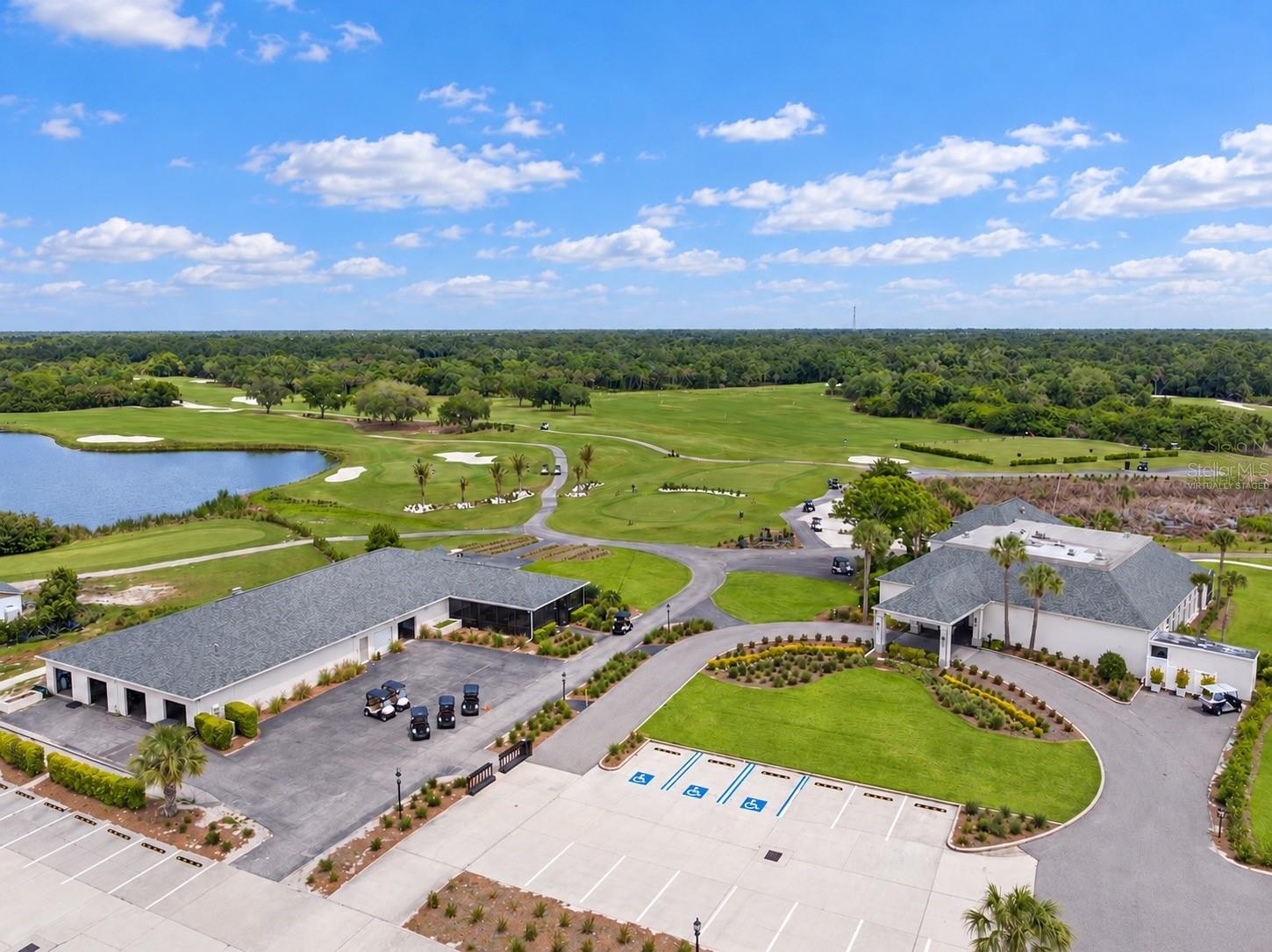 Clubhouse aerial, virtually staged, parked cars removed