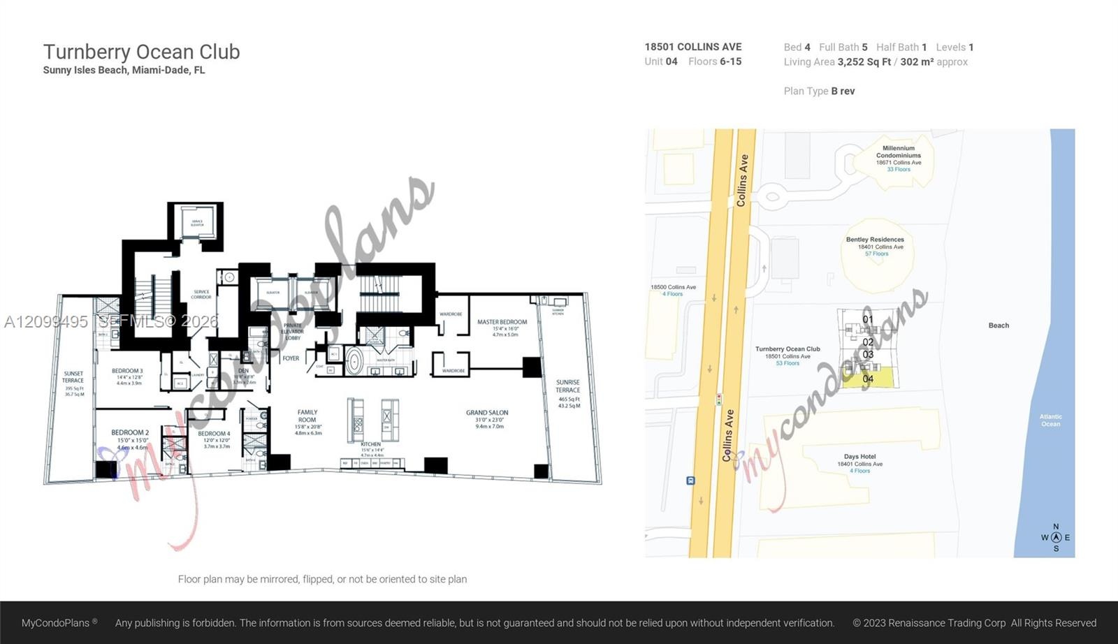 1404 Flow through floor Plan. Sunset and Sunrise terraces with direct Ocean and Intracoastal views.