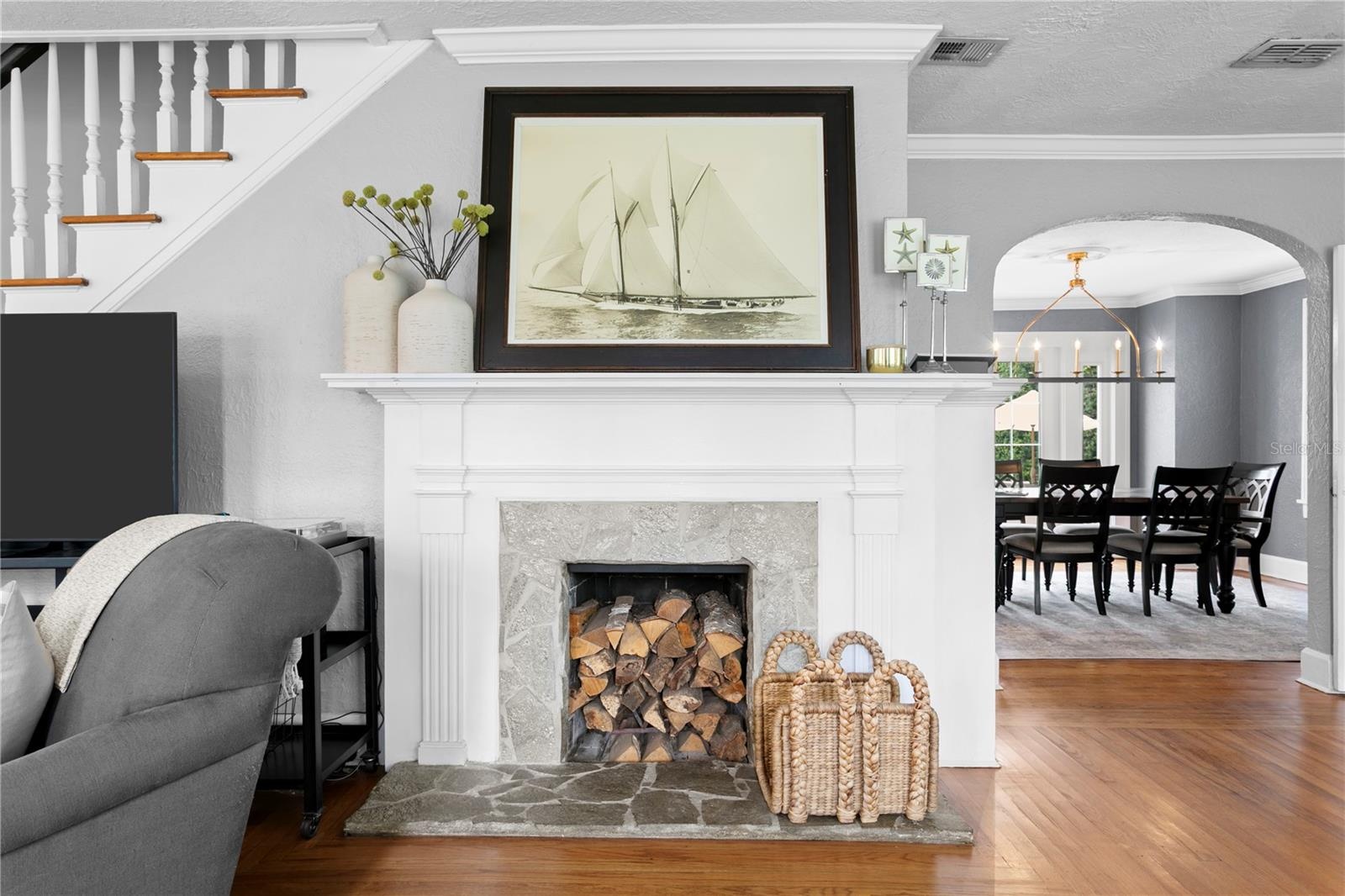 wood burning fireplace