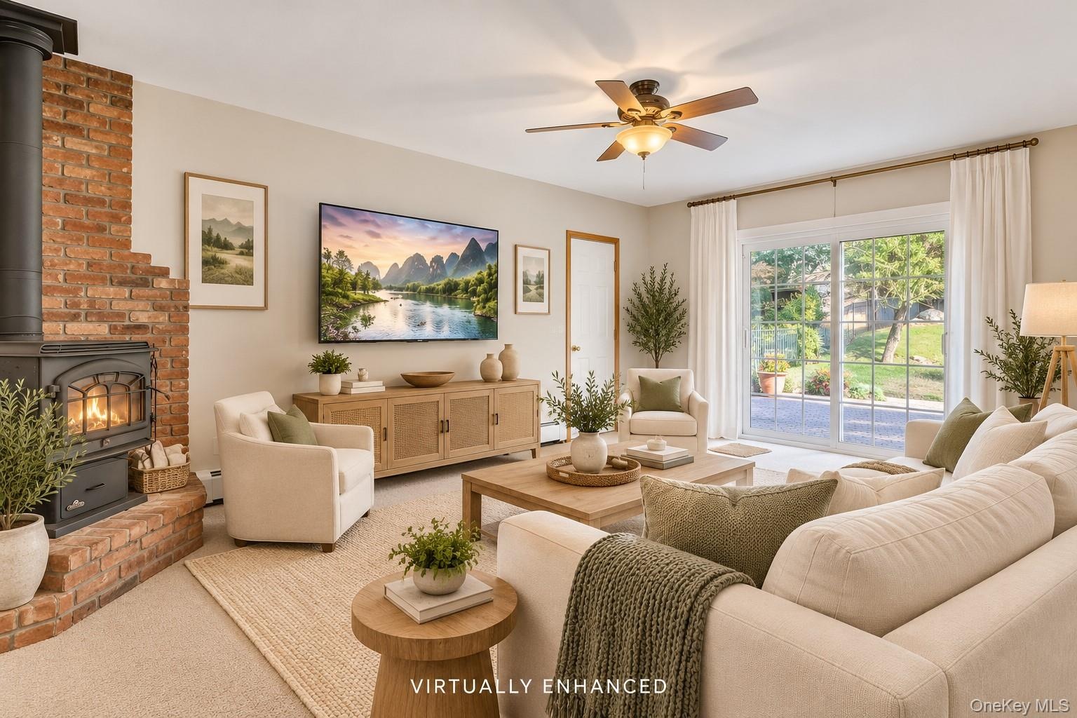 Virtually Staged Den With Wood Burning Fireplace