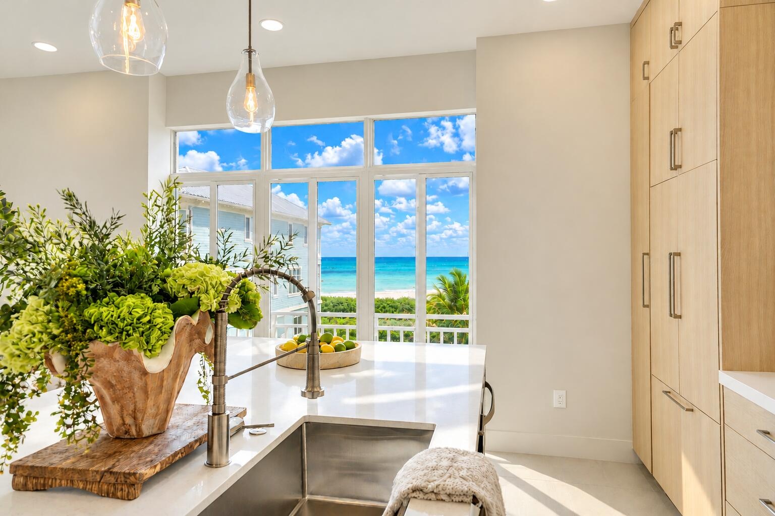 Kitchen island and ocean view