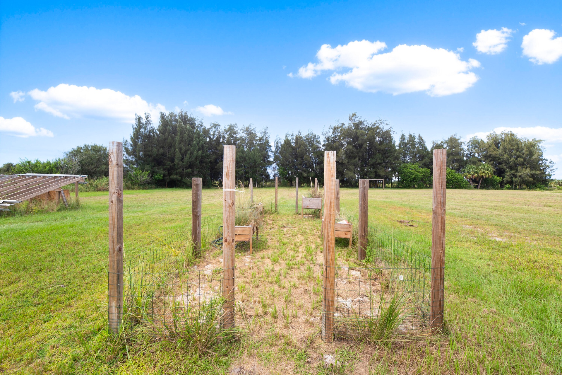 Wood post fencing area