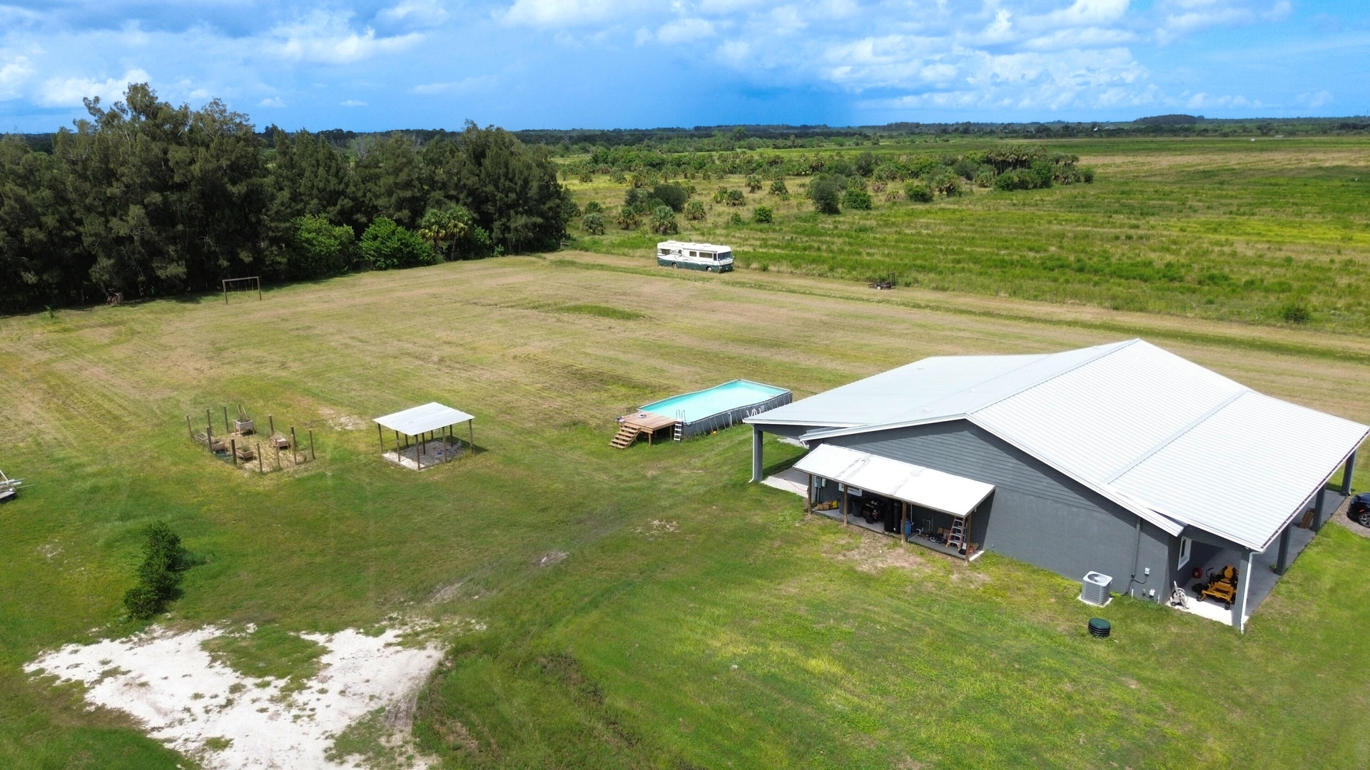 Aerial of the home, pool and guest unit