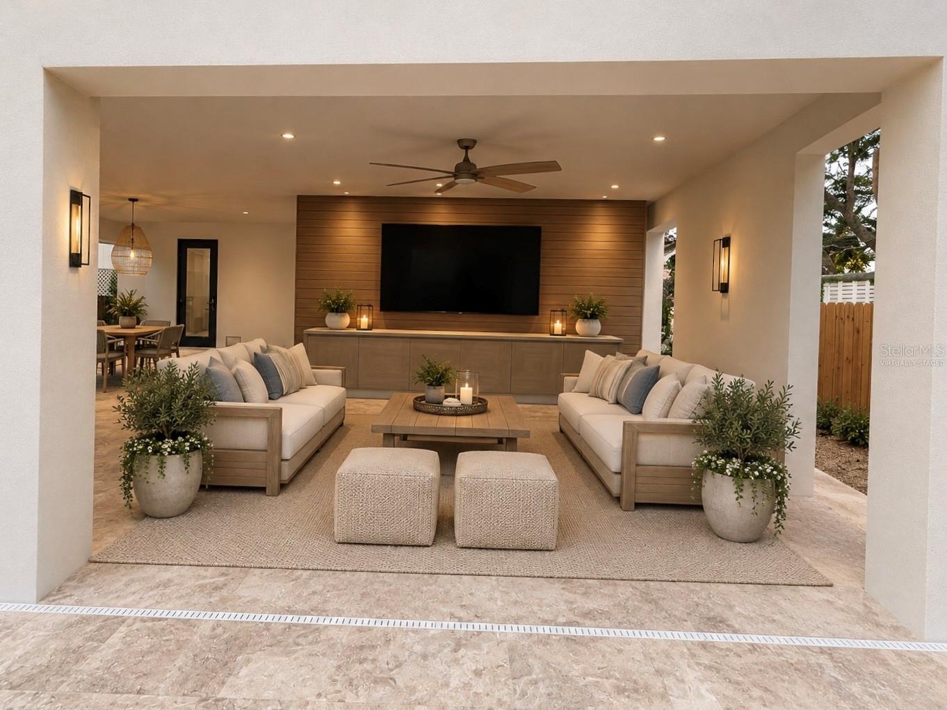 Virtually Staged Outdoor Living. Accent wall not included.