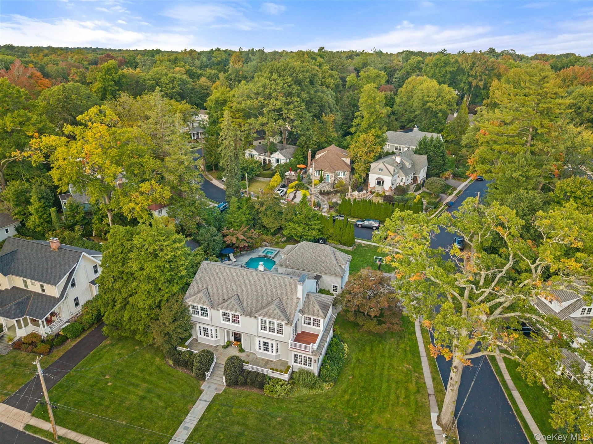 Aerial view highlights the substantial corner lot