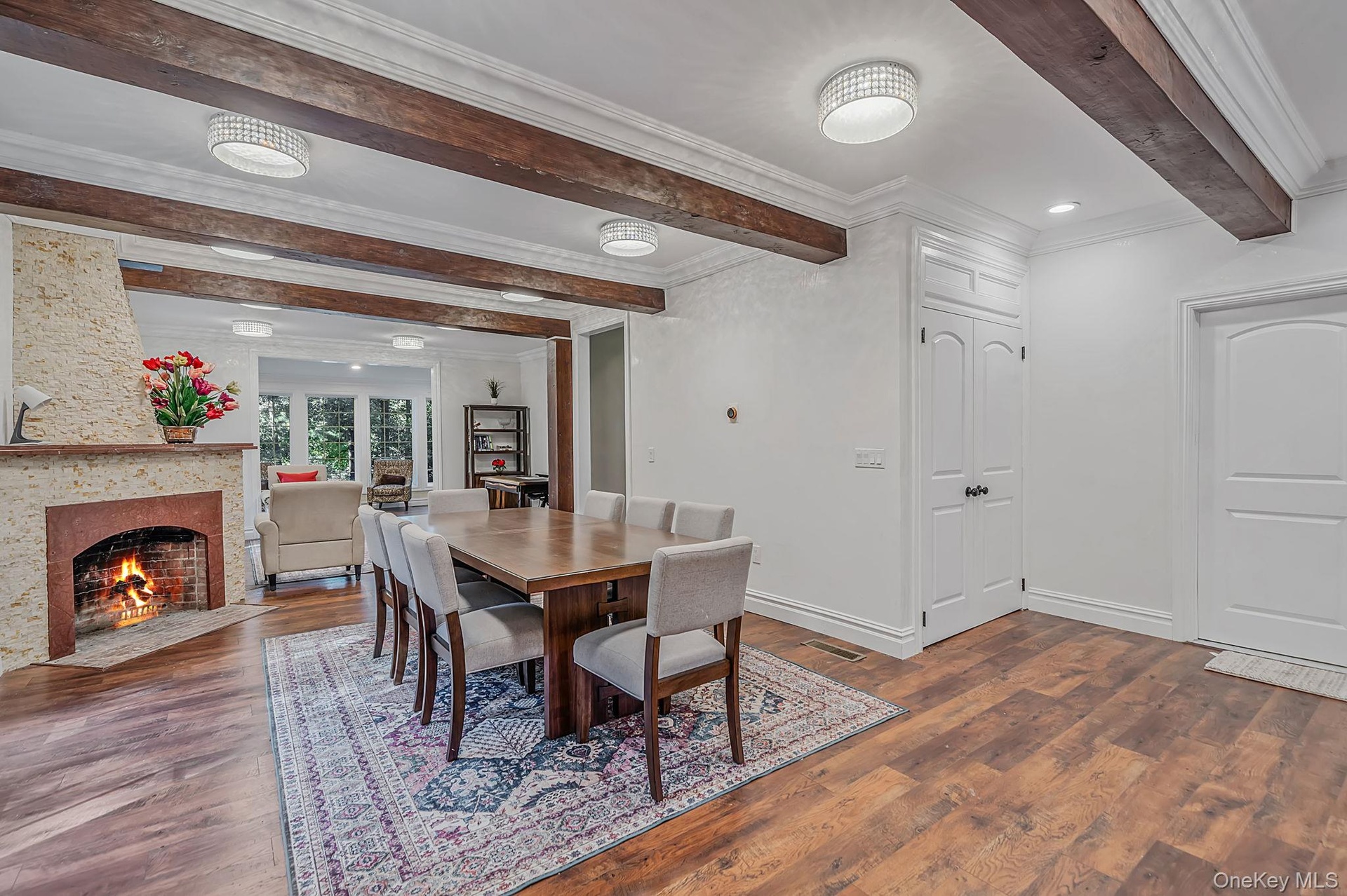 Formal Dining Room with French doors to rdeck and yard