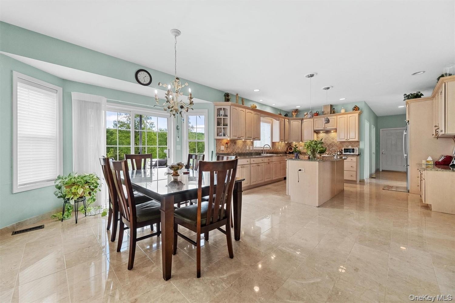 Dining room featuring hanging lights