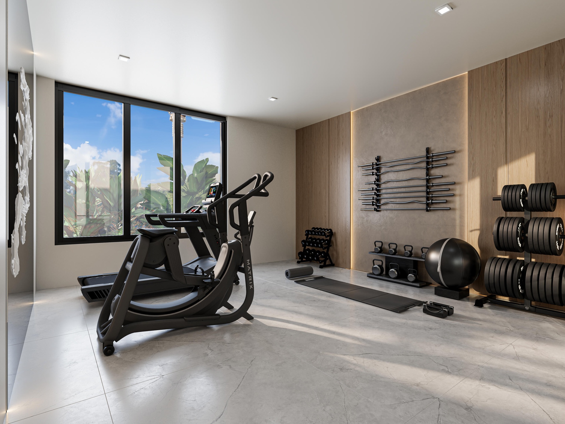 View of Flex-space above 2-car garage shown as private Gym/Wellness Area