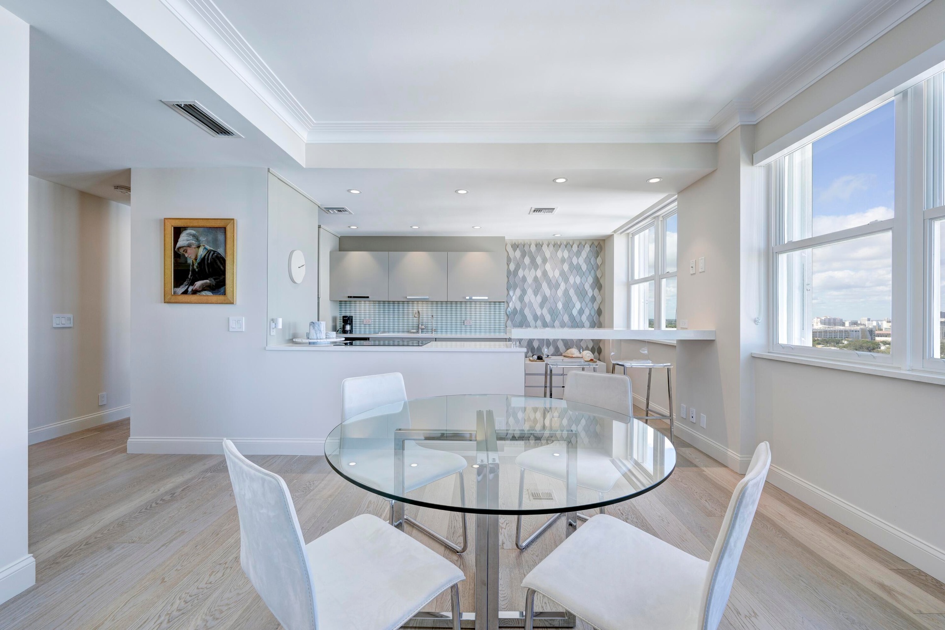 Dining area with round 60 inch table